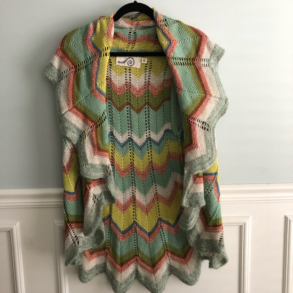 Anthropologie ROSIE NEIRA Unni Chevron Colorful Cardigan Knit Vest M/L